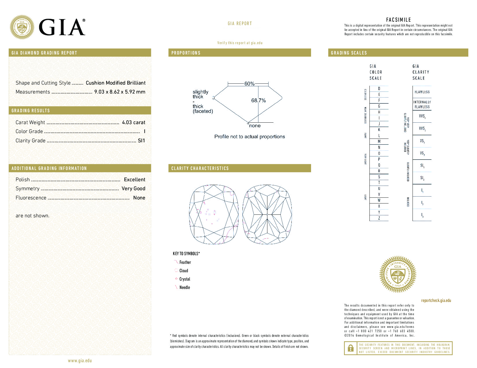 4.03 Carat I-SI1 Cushion Diamond