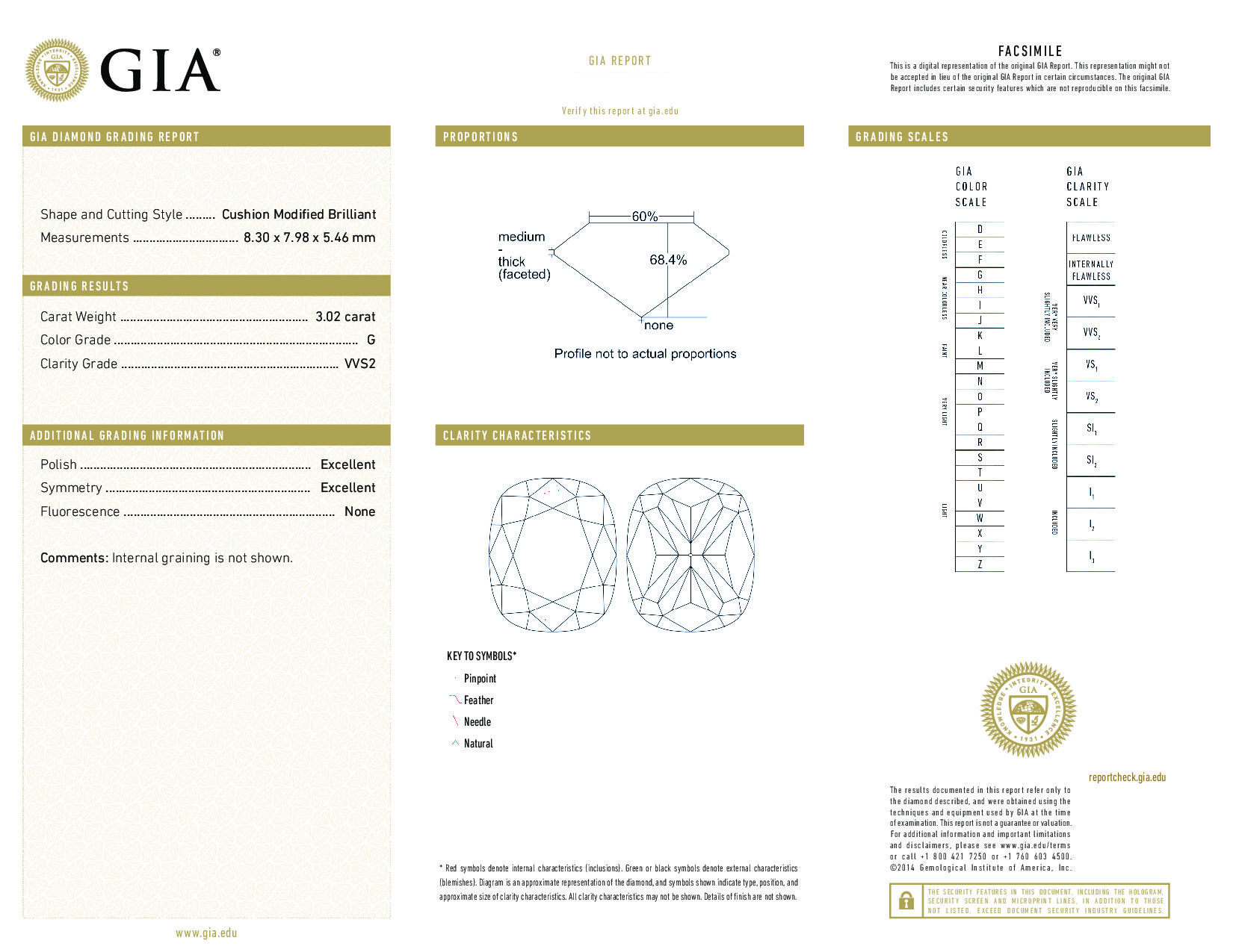 3.02 Carat G-VVS2 Cushion Diamond