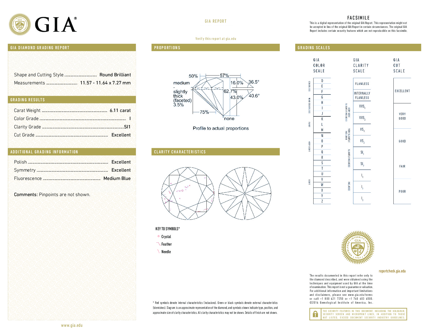 6.11 Carat I-SI1 Round Diamond