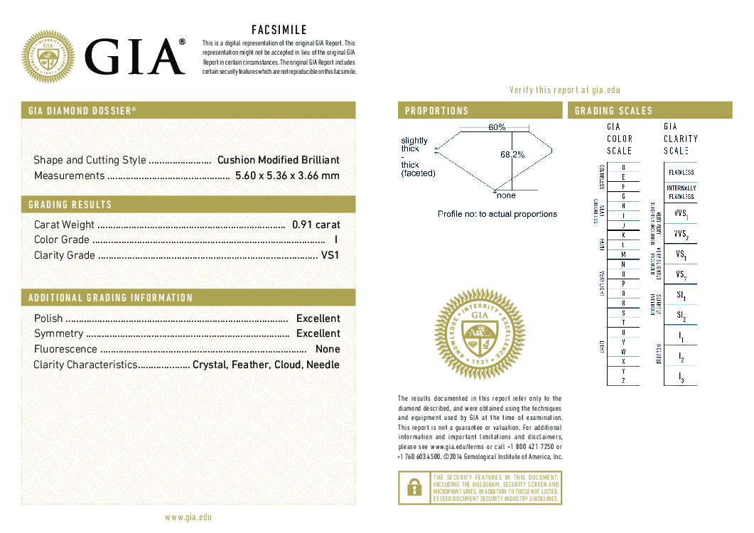 0.91 Carat I-VS1 Cushion Diamond