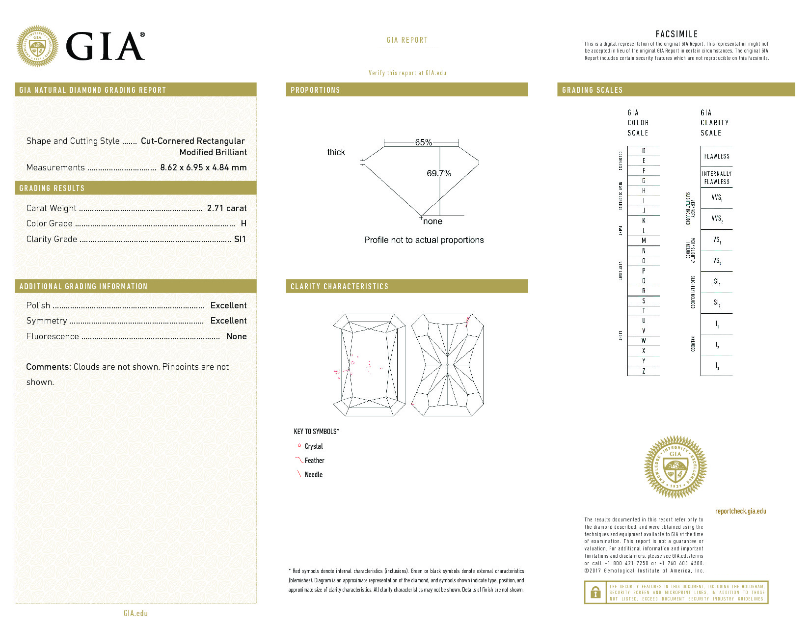 2.71 Carat H-SI1 Radiant Diamond