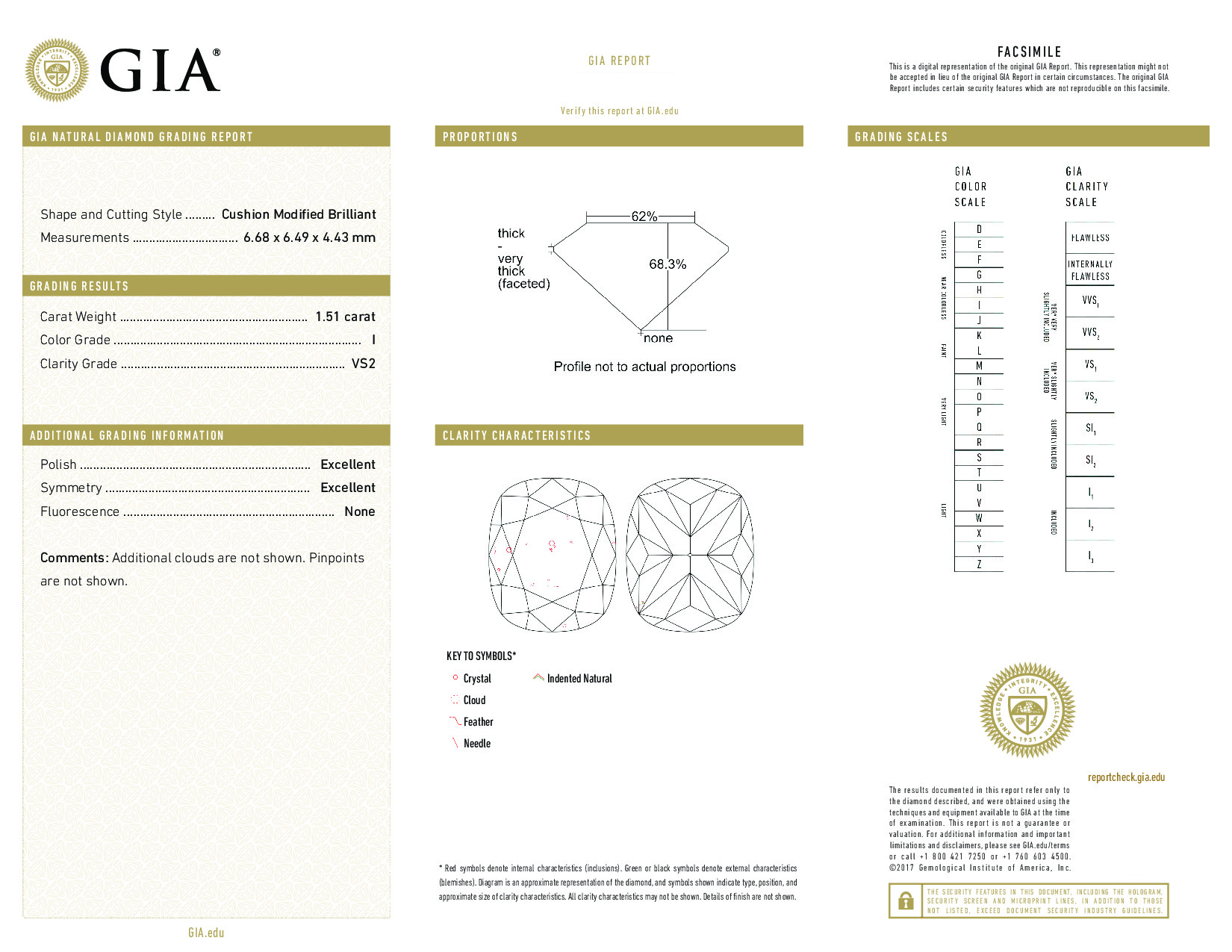 1.51 Carat I-VS2 Cushion Diamond