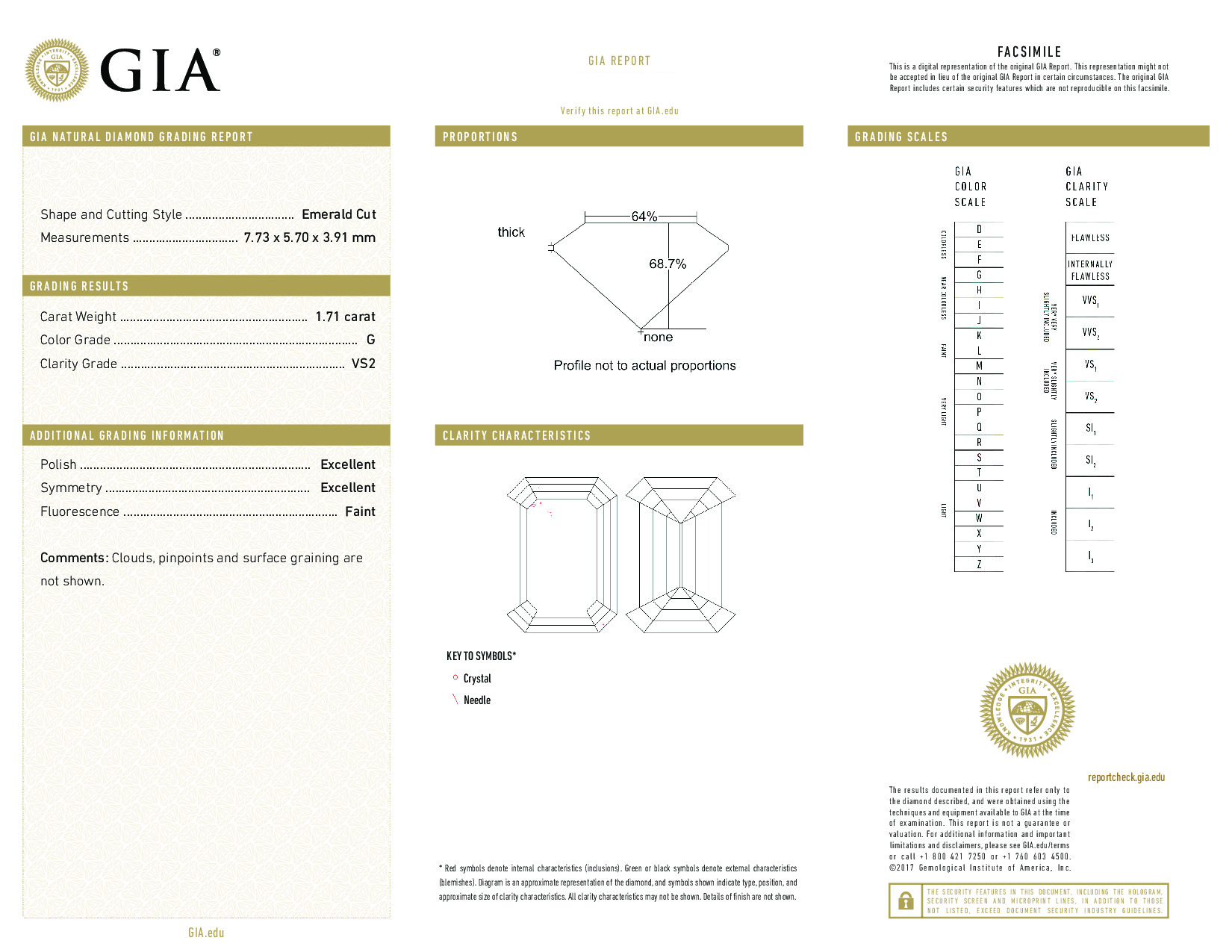 1.71 Carat G-VS2 Emerald Diamond