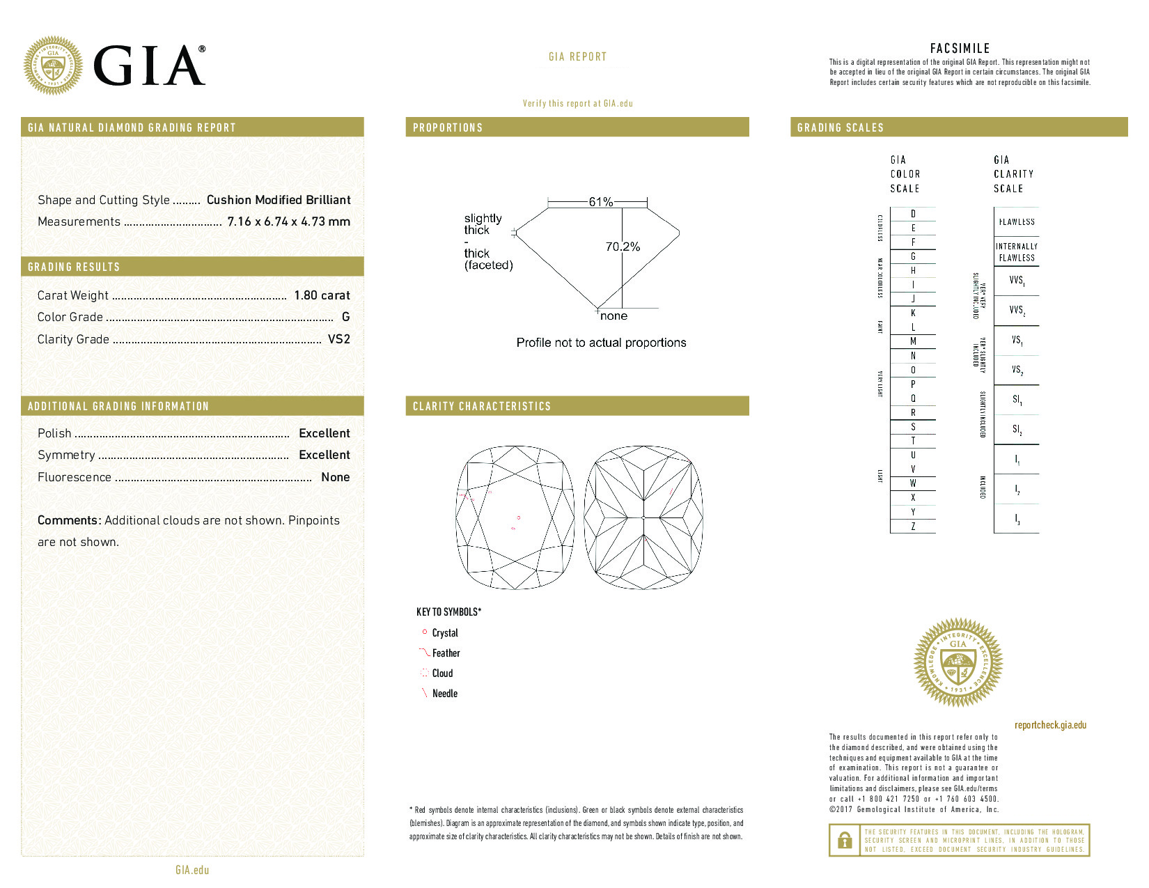 1.8 Carat G-VS2 Cushion Diamond