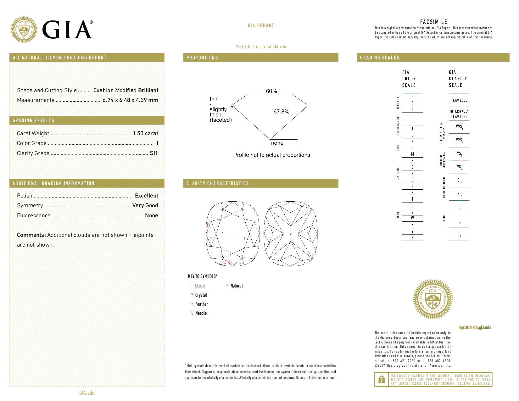 1.5 Carat I-SI1 Cushion Diamond