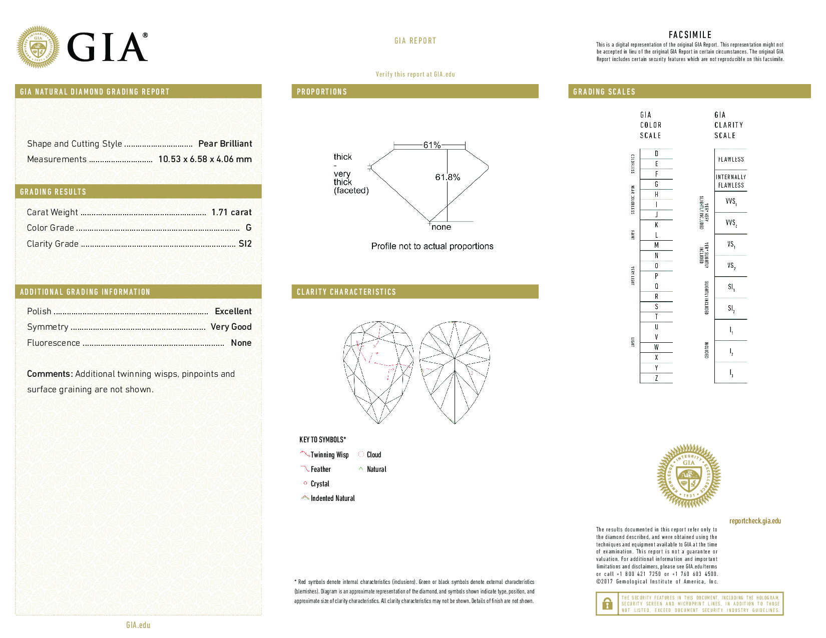 1.71 Carat G-SI2 Pear Diamond