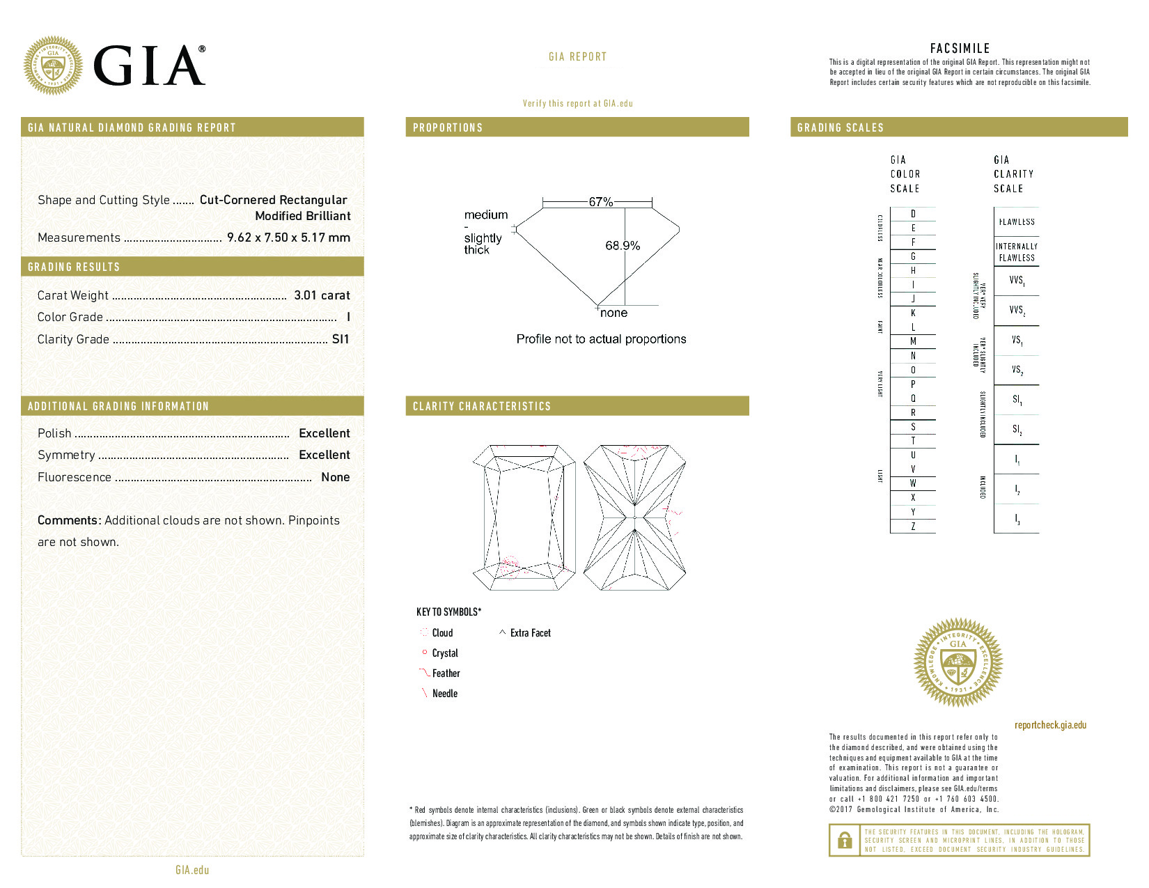 3.01 Carat I-SI1 Radiant Diamond