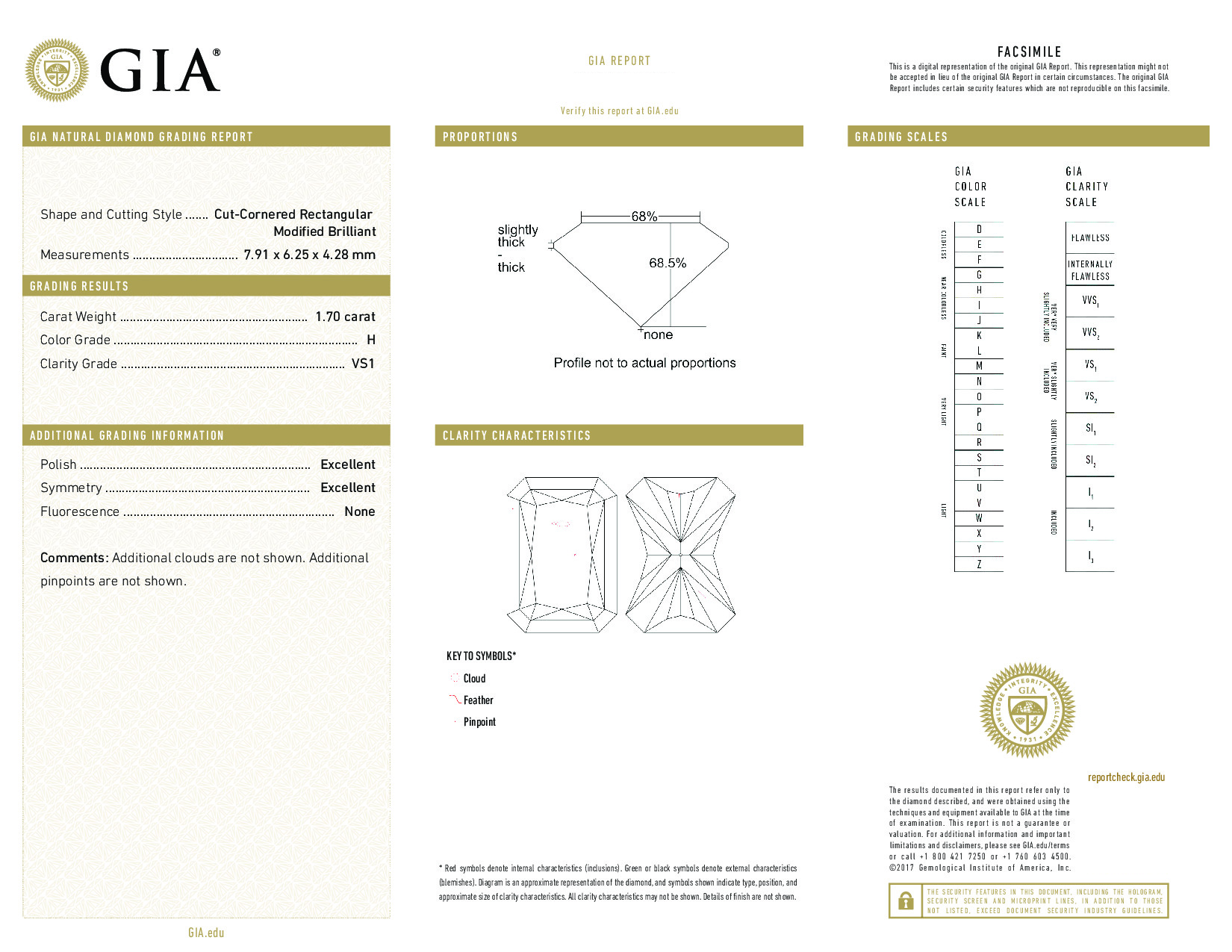 1.7 Carat H-VS1 Radiant Diamond