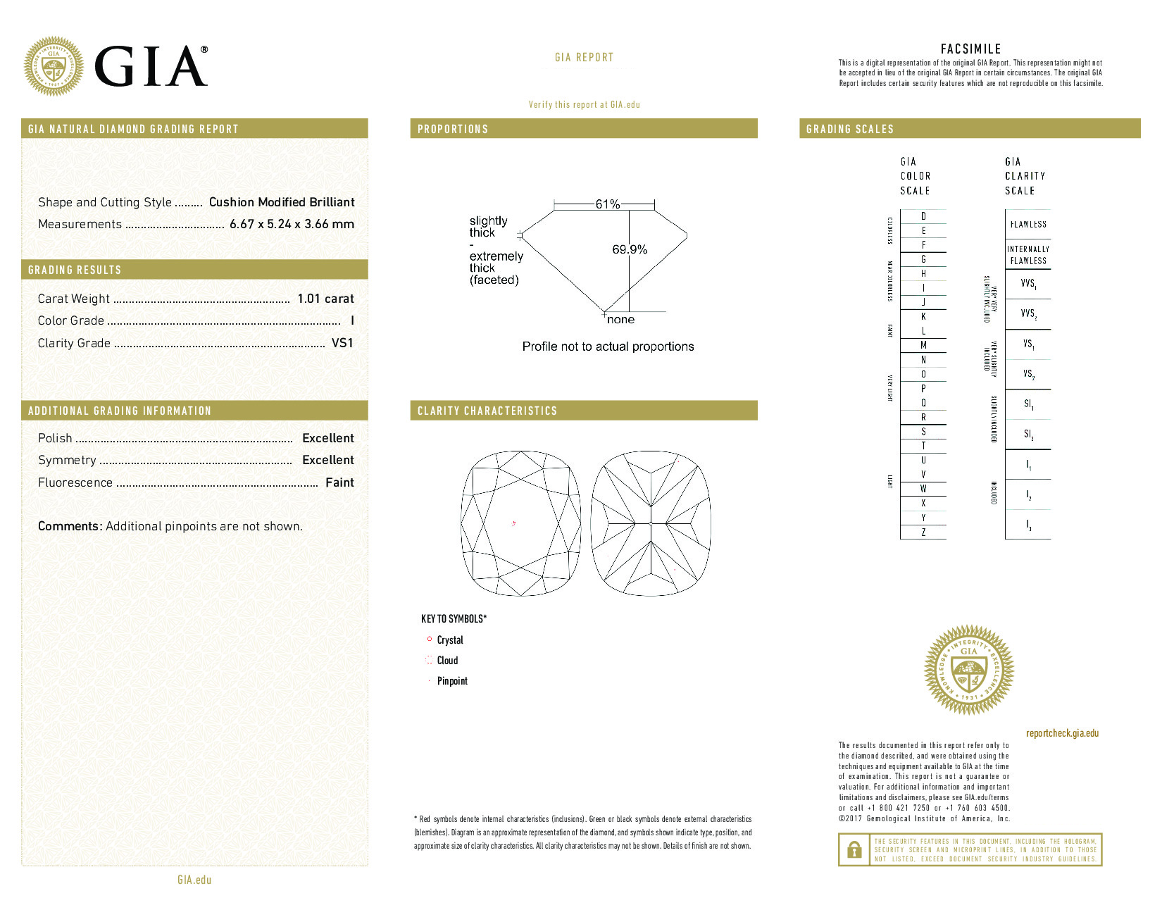 1.01 Carat I-VS1 Cushion Diamond