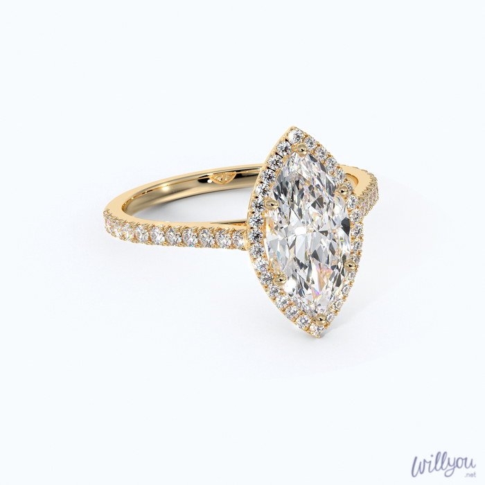 Marquise Halo Engagement Ring in Yellow Gold