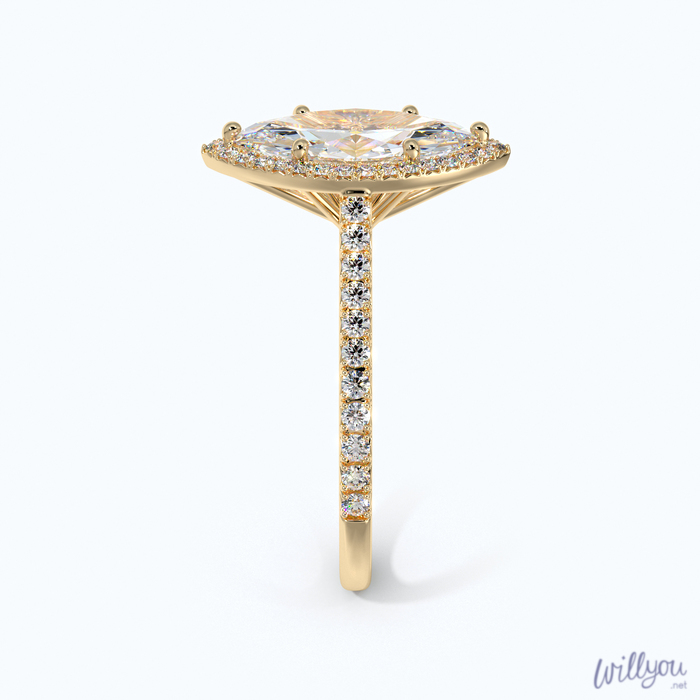 Marquise Halo Engagement Ring in Yellow Gold