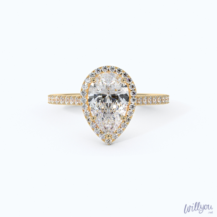 Pear Halo Engagement Ring in Yellow Gold