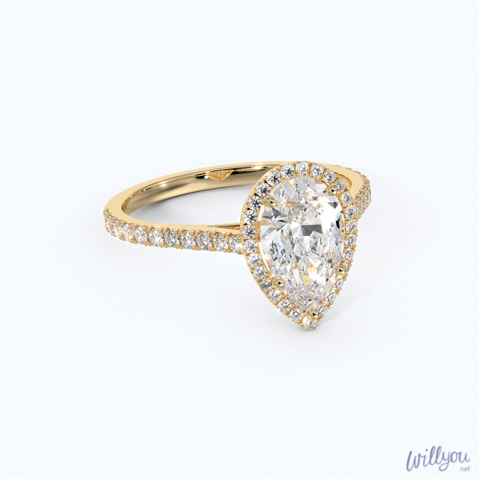 Pear Halo Engagement Ring in Yellow Gold