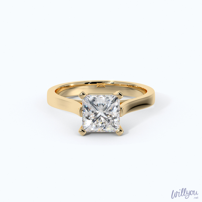 Princess Cut Cathedral Engagement Ring in Yellow Gold