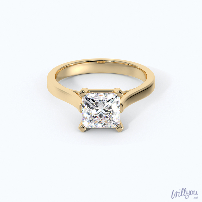 Princess Cut Cathedral Engagement Ring in Yellow Gold